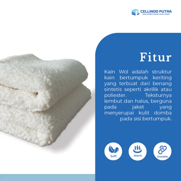 Cellindo Kain Bulu Domba Wool 1 Sisi Bahan Jaket, Selimut, Boneka Jual Per 50cm & Kiloan - Gambar 2