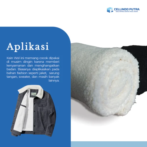 Cellindo Kain Bulu Domba Wool 1 Sisi Bahan Jaket, Selimut, Boneka Jual Per 50cm & Kiloan - Gambar 3