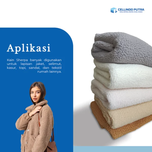 Cellindo Kain Sherpa Bulu Domba 2 Sisi Bahan Selimut, Jaket, Jual Per 50cm & Kiloan - Gambar 3